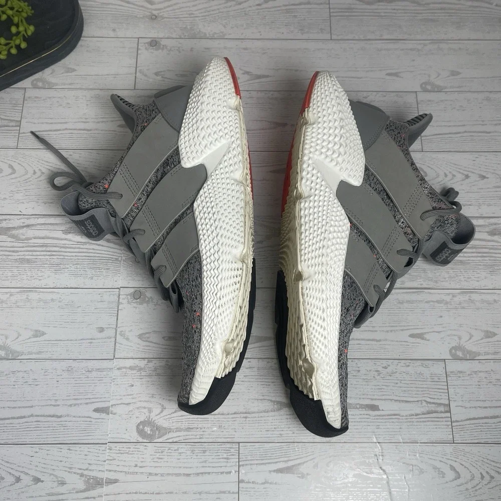 Adidas Prophere Shoes Mens 10.5 Gray Solar Red Primeknit CQ3023 Athletic Sneaker